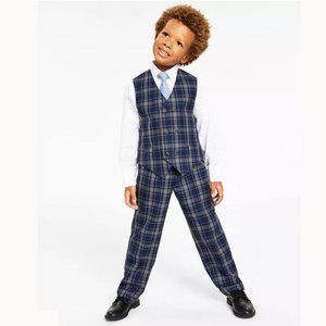 Nautica Blue Boys 4-pc Seaport Plaid Vest, Pants, Shirt & Bowtie Set Size 7